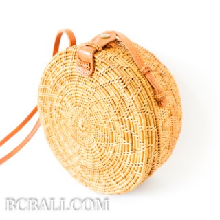 ata grass circle rattan handbag flower design